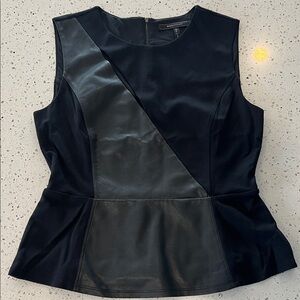 BCBGMaxAzria Black Peplum Faux Leather Top
